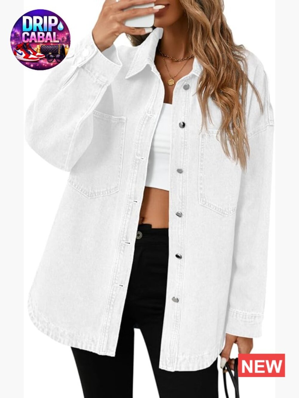 Oversized Denim Shirt Jacket Button Down Long Sleeve Casual Jean Shacket